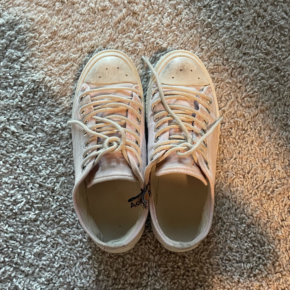 Acne Studios Pink Canvas Low Top Sneakers - Picture 1 of 5